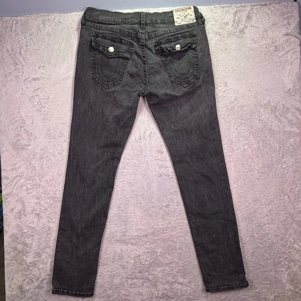 True Religion Mens Rocco Relaxed Skinny Jeans 38 Faded Black Flap Pocket Stretch